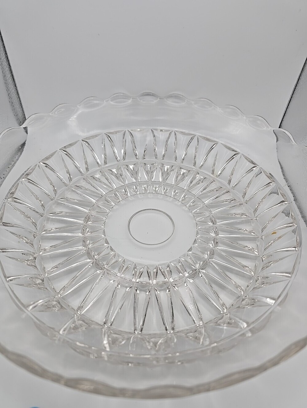 Vintage MCM Pie Dish Fancy Scalopped Deep Dish Pattern Heavy Any Occasion Clear
